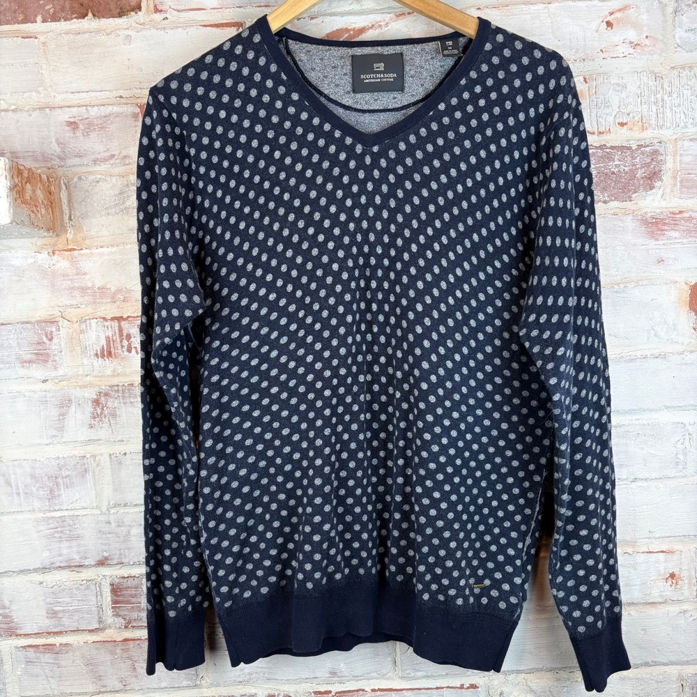 Scotch & Soda Amsterdam Couture Navy Gray Polka Dot Cotton Sweater M